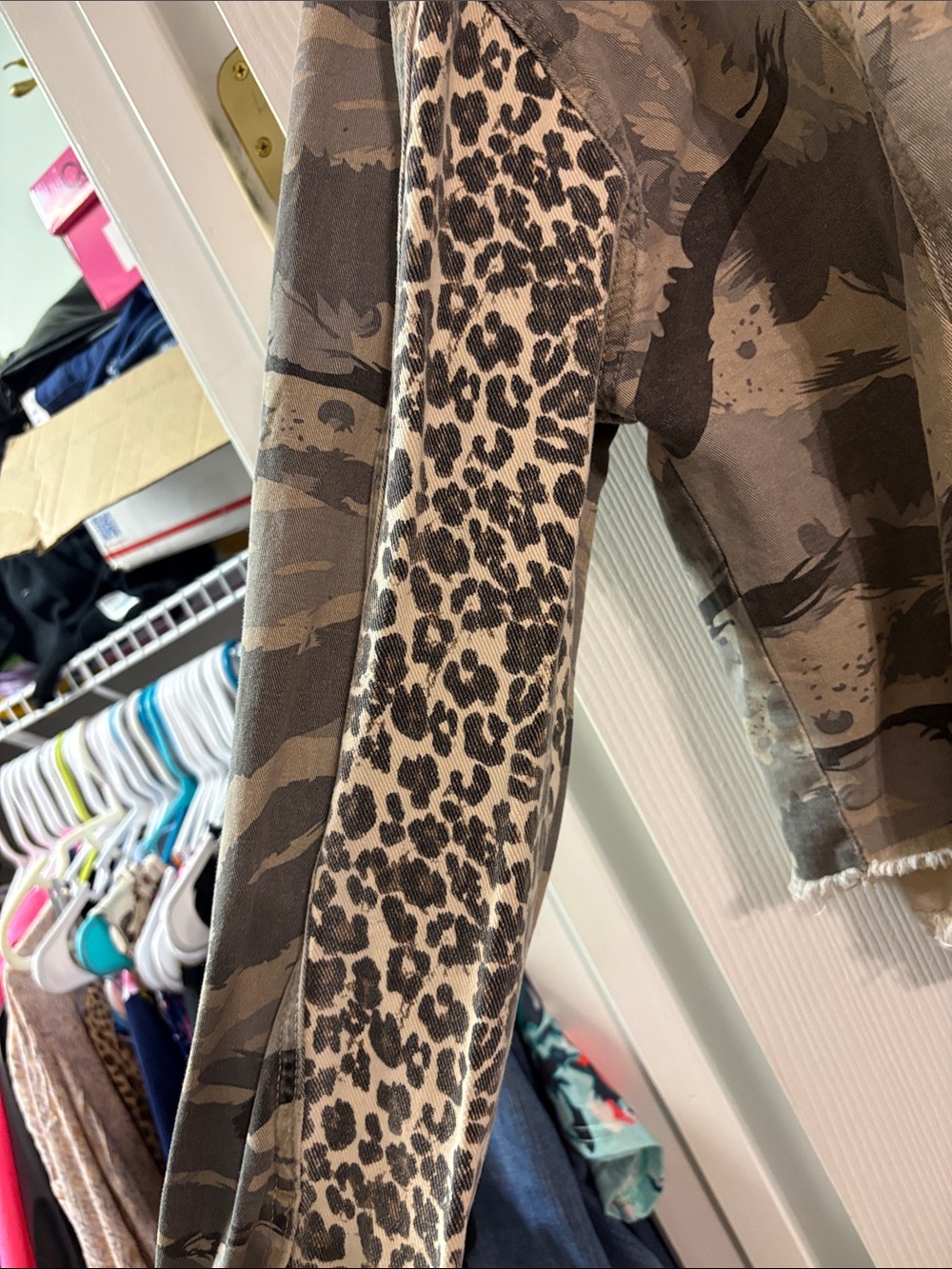 POL Camo Jean Jacket with Leopard Patch Accents - Gray/Cream - Picture 7 of 8